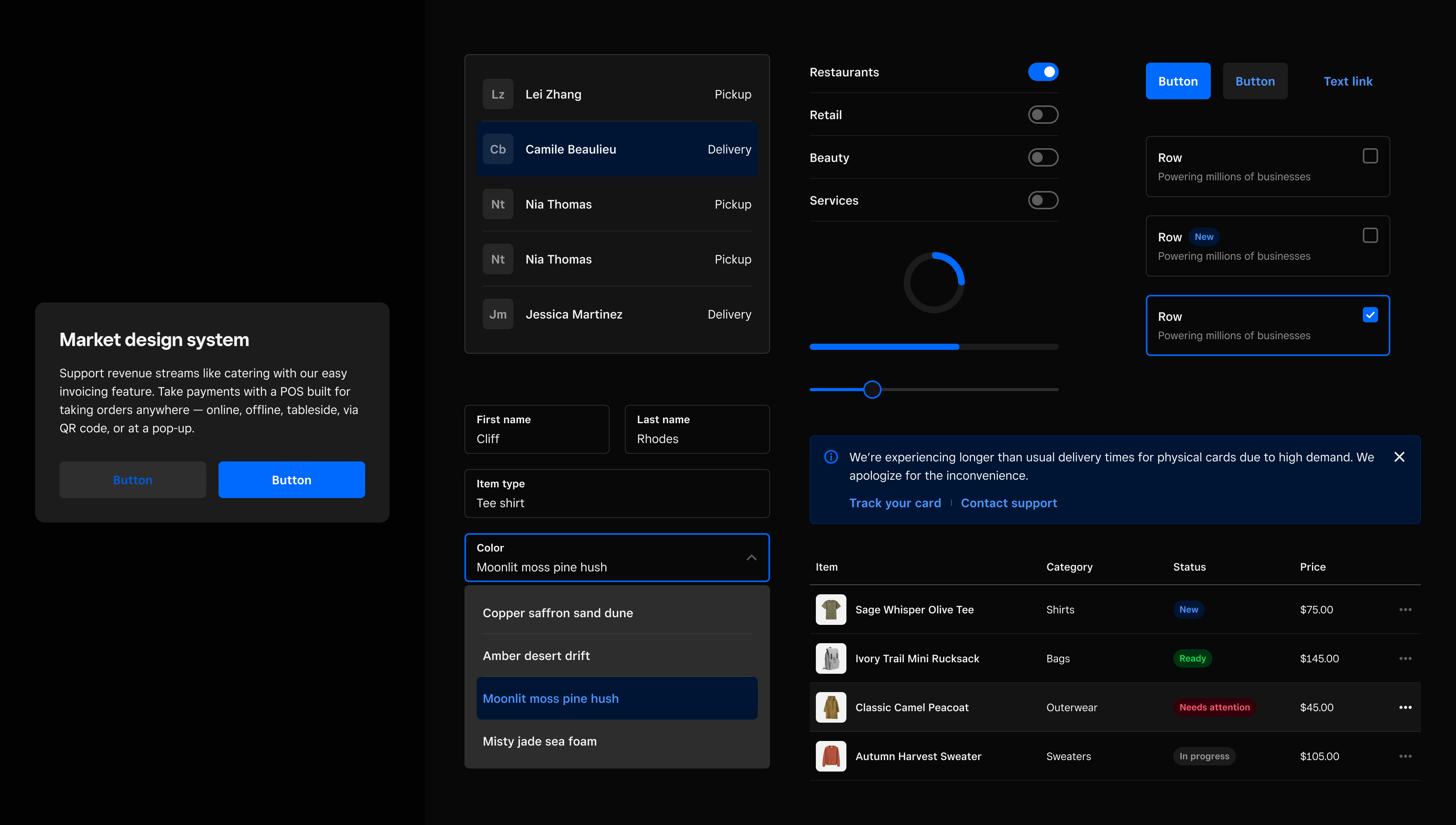 Market components in dark mode (original)
