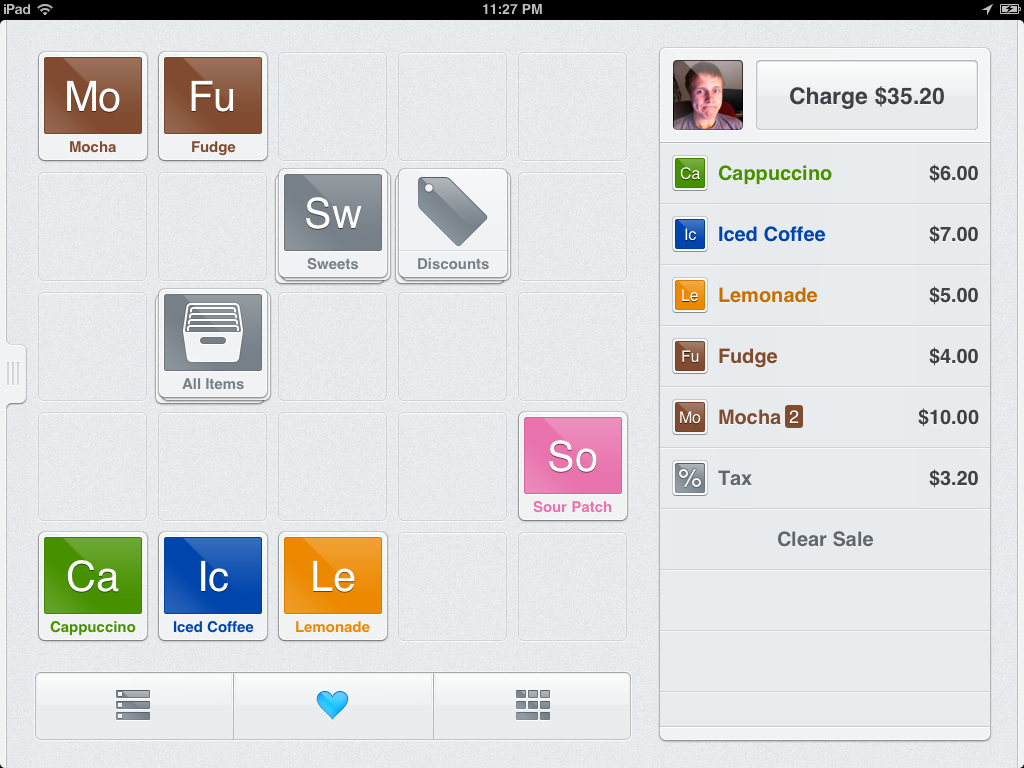Square Point of Sale item grid and checkout on iPad (2012)